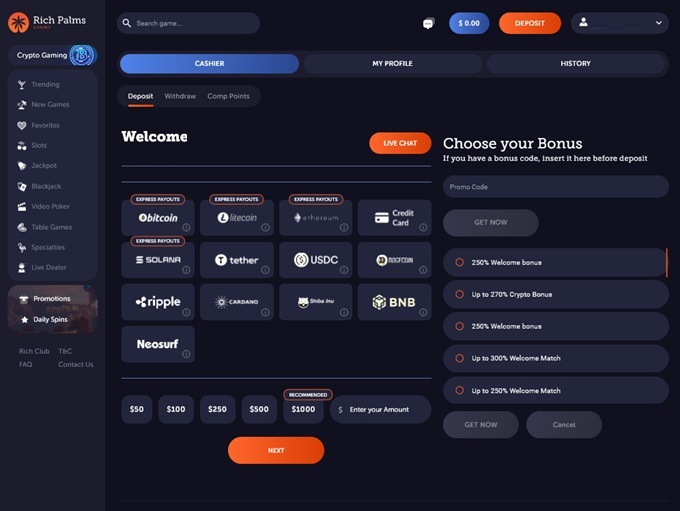 Rich Palms Casino 27.06.2024. Cashier