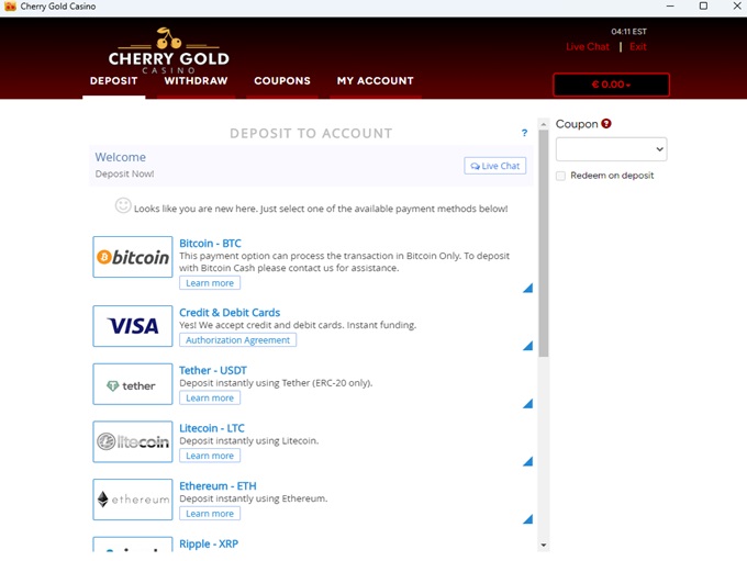 Cherry Gold Casino 30.11.2023. Bank