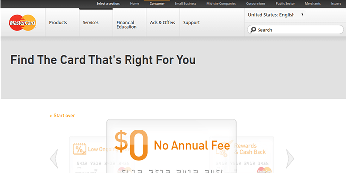 MasterCard Types Screenshot of MasterCard Types and differences page