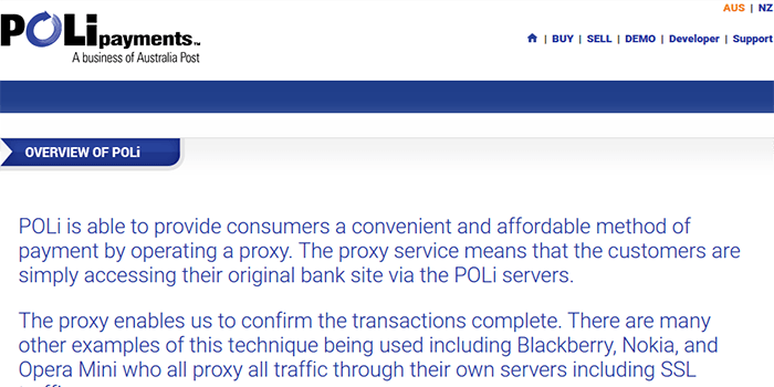 POLi Security Page Screenshot of POLi Security Page