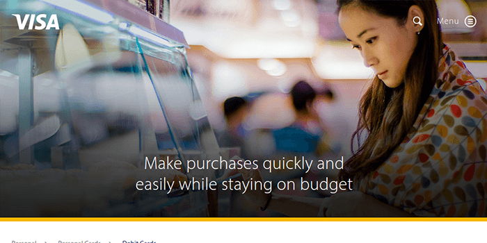Visa Debit Card Screenshot of Visa Debit Card Page